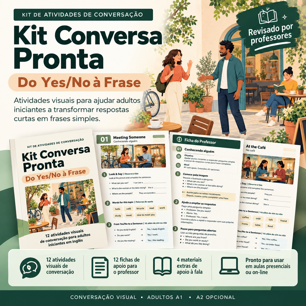 Capa e páginas internas do Kit Conversa Pronta